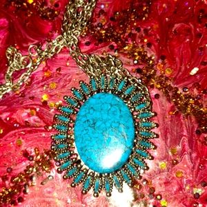 Vintage faux turquoise and silver necklace signed on the back